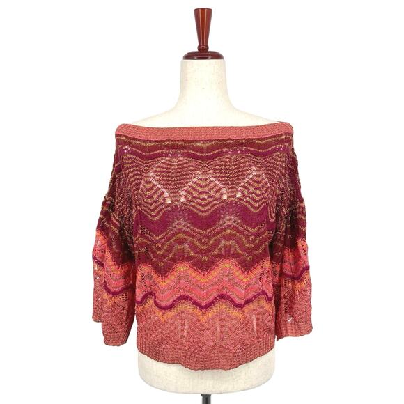 MISSONI Metallic Crochet Chevron Stripe Bell-Sleeve Sweater/Top Size M (est) - Picture 1 of 9